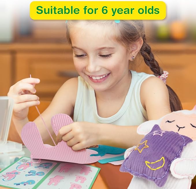Avenir Sewing Kit for Kids Birthday Gifts for Kids Aged 6 Corduroy Fabric With Shoulder Strap Safe Needles Pre-cut Felt Easy DIY Arts and Crafts for Boys and Girls Stuff No Mess with Full Instructions-CubbioJoy