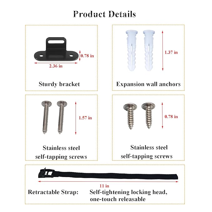 Anti Tip Furniture Anchors (2 Sets),Heavy Duty Furniture Wall Anchor,Adjustable Earthquake Straps,Furniture Anchors for Baby Proofing,Black-CubbioJoy