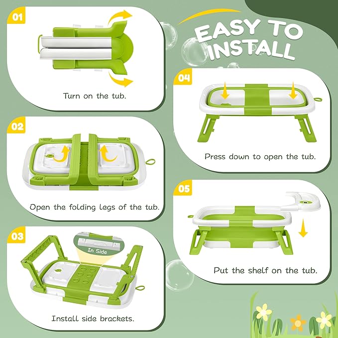 Collapsible Baby Bathtub,Baby Bath Tub with Thermometer & Soft Cushion,Baby Bathtub for Newborn to Toddler 0-36 Months,Portable Travel Baby Tub with No-Slip Feet,Baby Shower Gifts,Green-CubbioJoy