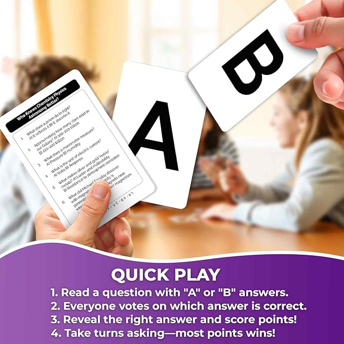 Board Games for Kids 8-12 and Family - Science Trivia Card Game for Kids Age 12+ - Who Knows Chemistry Physics Astronomy Better? - 500+ Questions - Fast-Paced Educational Game for Teens and Adults-CubbioJoy