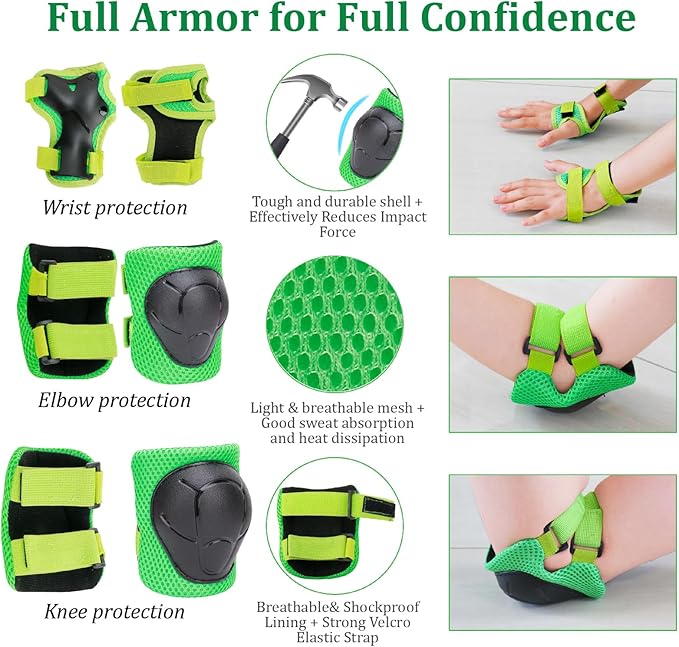 KAMUGO Kids Adjustable Helmet, with Sports Protective Gear Set Knee Elbow Wrist Pads for Toddler Age 2-8 Boys Girls, Bike Skateboard Hoverboard Scooter Rollerblading Helmet Set-CubbioJoy