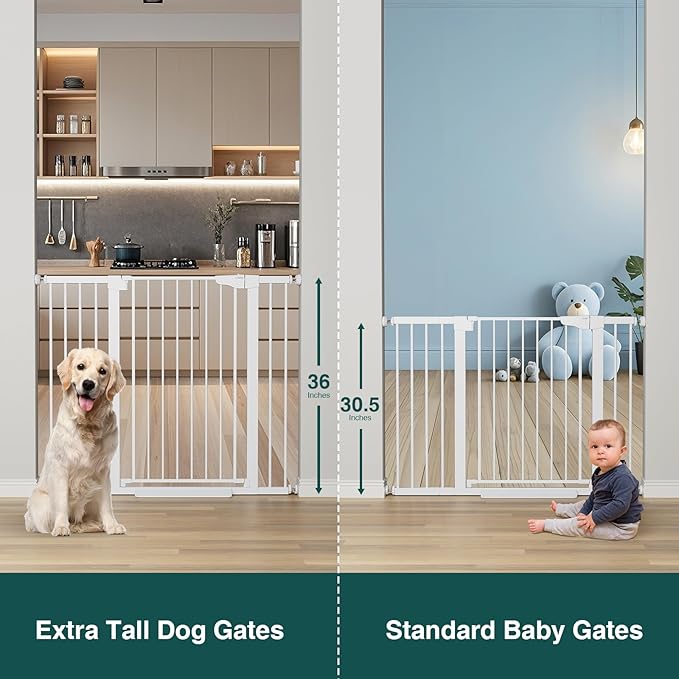 Cumbor 36" Extra Tall Baby Gate for Stairs, 29.7-48" Wide Dog Gates for Doorways, Auto Close Safety Gate for Babies and Pets, Easy Install, Pressure Mounted, Fits Doorways, Stairs, Entryways, White-CubbioJoy