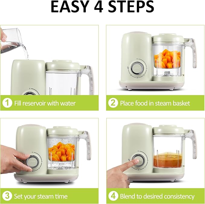 Baby Food Maker, 4 in 1 Baby Food Processor and Steamer, Puree Blender, Multifunctional Baby Puree Maker, Dishwasher Safe (Green)-CubbioJoy
