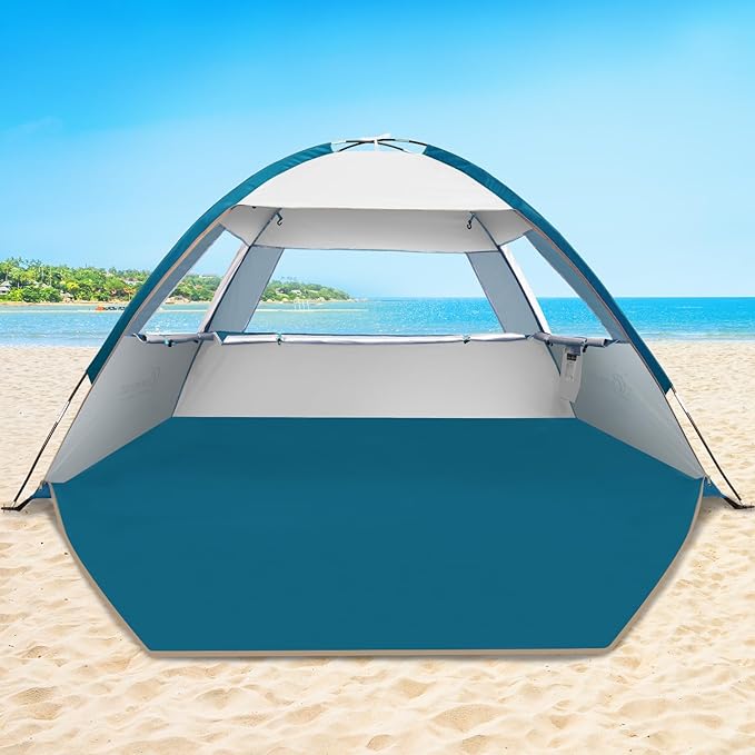 COMMOUDS Beach Tent Sun Shade for 3/4-5/6-7/8-10 Person, UPF 50+ Beach Sun Shelter Canopy Tent, Lightweight, Easy Set Up and Carry-CubbioJoy