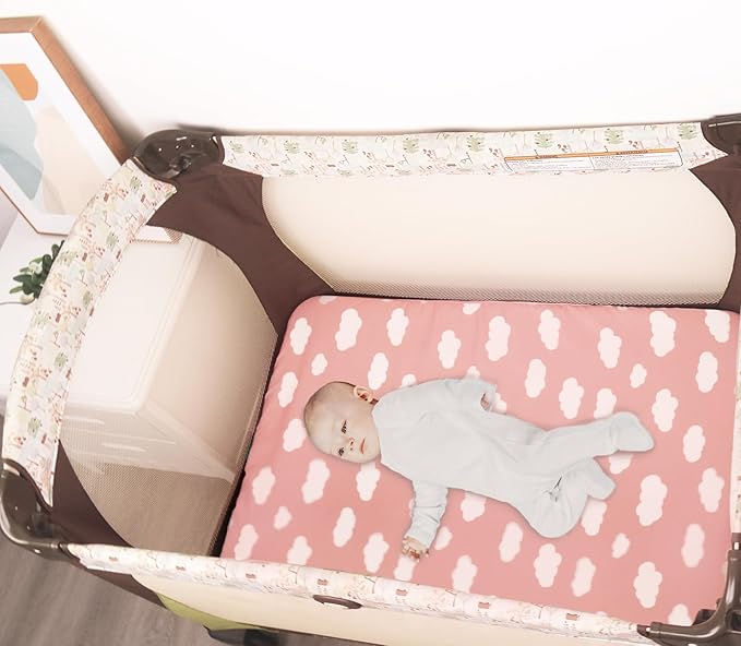 4-Pack Fitted Pack and Play Sheets for Boys and Girls - Breathable, Soft Microfiber Baby Sheets in Grey and Pink-CubbioJoy