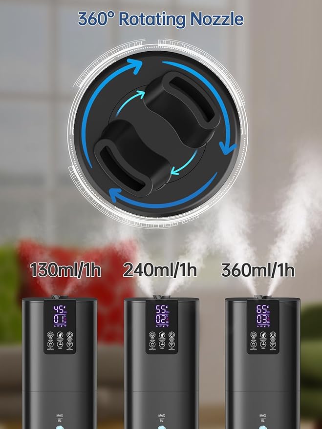 8L Smart Humidifiers for Bedroom Large Room, 2.1Gal Cool Mist Top Fill Diffuser Ambient Light, App & Remote Control, 3 Mist Modes, Quiet Humidifier for Home Office Plant (Black)-CubbioJoy