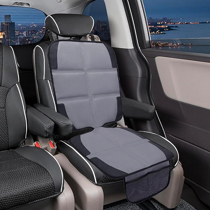 Car Seat Protector 2 Pack Baby Car Seat Covers with Mesh Pockets & Non-Slip Backing 600D Durable Seat Protector Under Baby Car Seat (Gray, Standard)-CubbioJoy