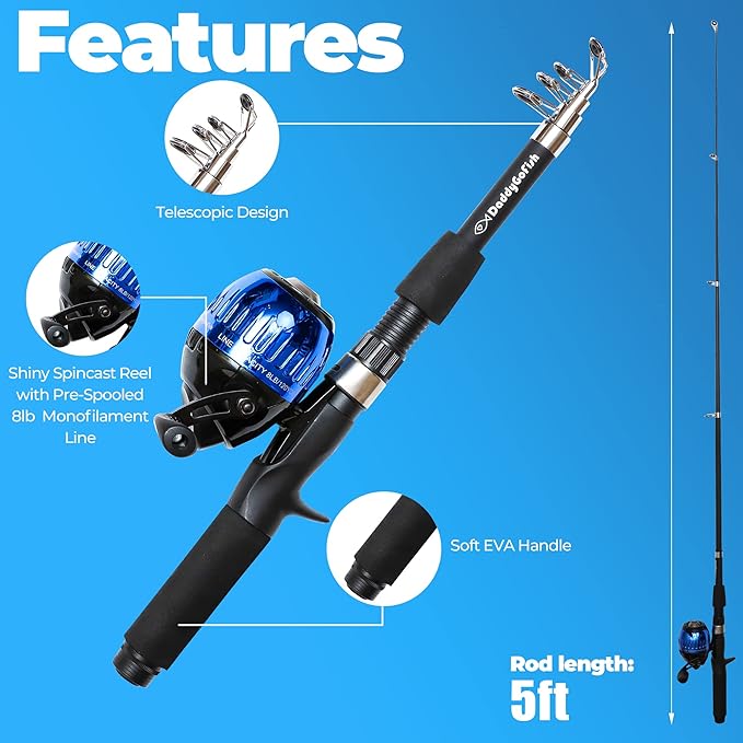 DaddyGoFish Kids Fishing Pole - Rod Reel Combo Tackle Box Starter Set - First Year Small Dock Gear Kit for Boys Girls Toddler Youth Age Beginner Little Children Junior Anglers Older Kids-CubbioJoy
