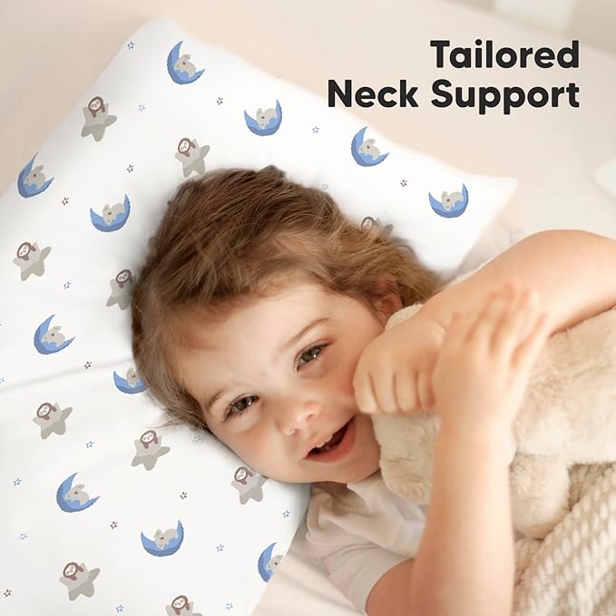 KeaBabies Toddler Pillow with Pillowcase, Jumbo 14X20 - Soft Organic Cotton Toddler Pillows for Sleeping - Machine Washable - Perfect for Travel, Toddler Bed Set (Space Drift)-CubbioJoy