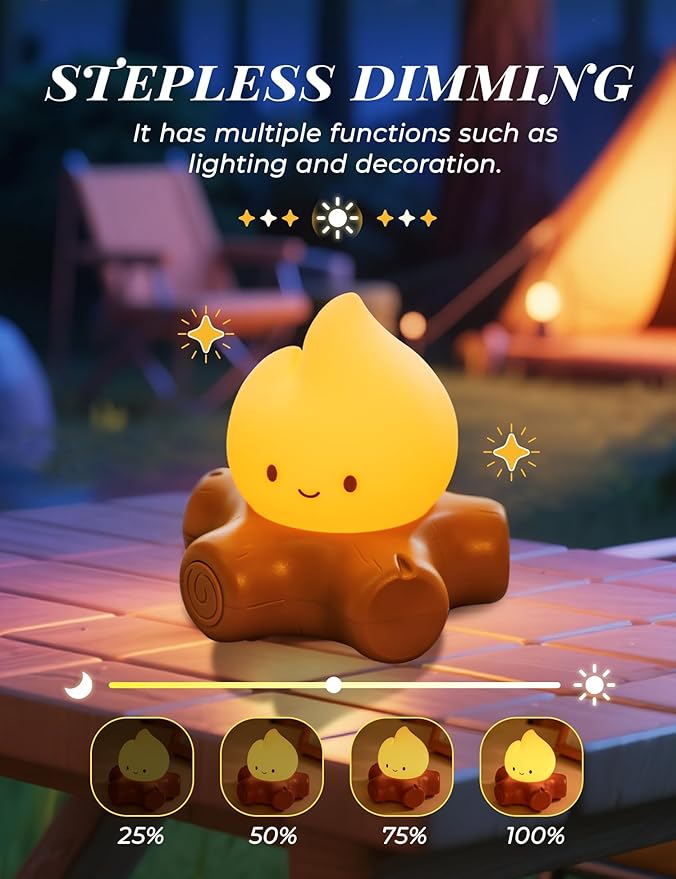 Cozy Campfire Nightlight with Soothing Nature Sounds, White Noise Night Light for Baby Adult, Rechargeable, Cute Flame Lamp, Best Gift for Kids Bedrooms Camping Trips-CubbioJoy