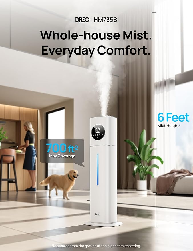 Dreo 11L Smart Humidifier Large Room 700 ft², 100H Cool Mist Air Humidifiers for Bedroom, Top-Fill Self-Cleaning Tank, 26dB, Auto Mode, Aroma Box, RGB Light, Remote & APP Control, Baby, Plant, Silver-CubbioJoy