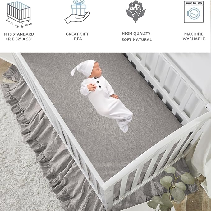 Brandream Baby Crib Bedding Set for Girls Boys Gender Neutral Boho Bohemian Farmhouse Chic Ruffle 6-Piece Nursery Bedding Set - 100% Washed Cotton Gray Grey-CubbioJoy