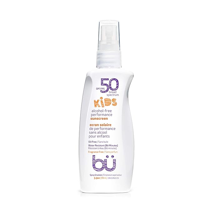BU SPF 50 Kids Sunscreen Spray for Face and Body, Non Aerosol Spray, Fragrance Free, Clear, Non Greasy, Water Resistant, Fragrance Free 3.3 oz-CubbioJoy