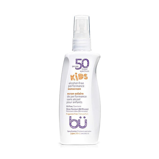 BU SPF 50 Kids Sunscreen Spray for Face and Body, Non Aerosol Spray, Fragrance Free, Clear, Non Greasy, Water Resistant, Fragrance Free 3.3 oz-CubbioJoy