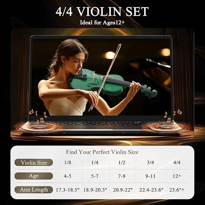 Beginner Violin 4/4, Full Size Violin for Adults, Teens, Student, Acoustic Fiddle Kit with Hard Case, Bow, Rosin, Bridge, Learners Age 12+ (Green)-CubbioJoy