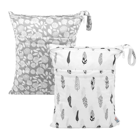 ALVABABY 2pcs Cloth Diaper Wet Dry Bags Waterproof Reusable with Two Zippered Pockets Travel Beach Pool Daycare Soiled Baby Items Yoga Gym Bag for Swimsuits or Wet Clothes LZ0506-CubbioJoy