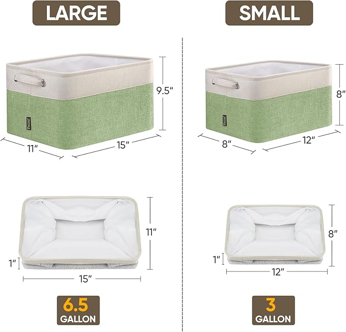 BALEINE 4 Pack Fabric Storage Bins for Shelves, Linen Storage Baskets for Organizing, Decorative Closet Bins for Clothes, Home (Green, 12"x8"x8")-CubbioJoy