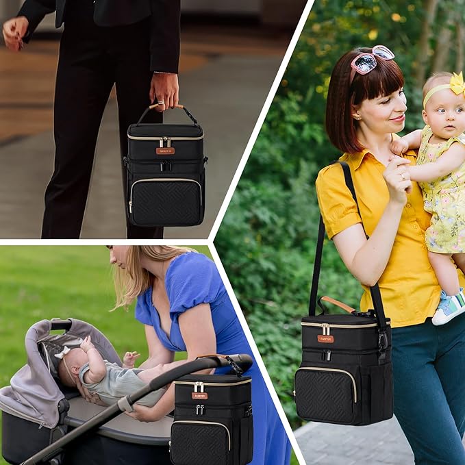 Insulated Breastmilk Cooler Bag with Ice Pack - Holds 6x9oz Bottles, Leakproof Double Layer, Baby Bottle Cooler Bag with Adjustable Strap for Nursing Moms, Daycare & Travel-CubbioJoy