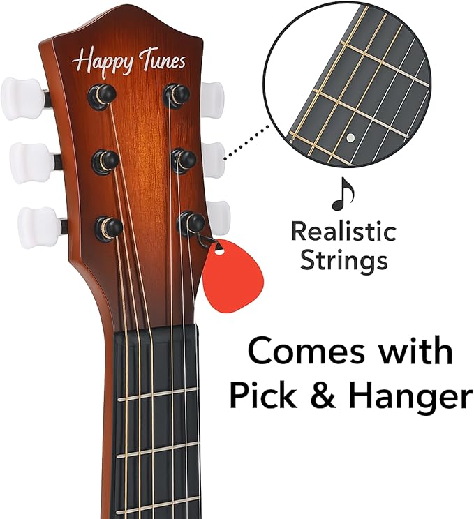 23" Acoustic Guitar, Kids 6 String Toy Guitar - Realistic Steel Strings - Beginner Practice First Musical Instrument for Children, Toddlers (Cherry Sunburst)-CubbioJoy