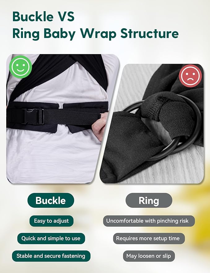 BABELIO Baby Wraps Carrier with Adjustable Buckle, Easy to Wear Lightweight Baby Carrier Newborn, Hands Free Toddler Infant Slings 7-35lbs Black-CubbioJoy