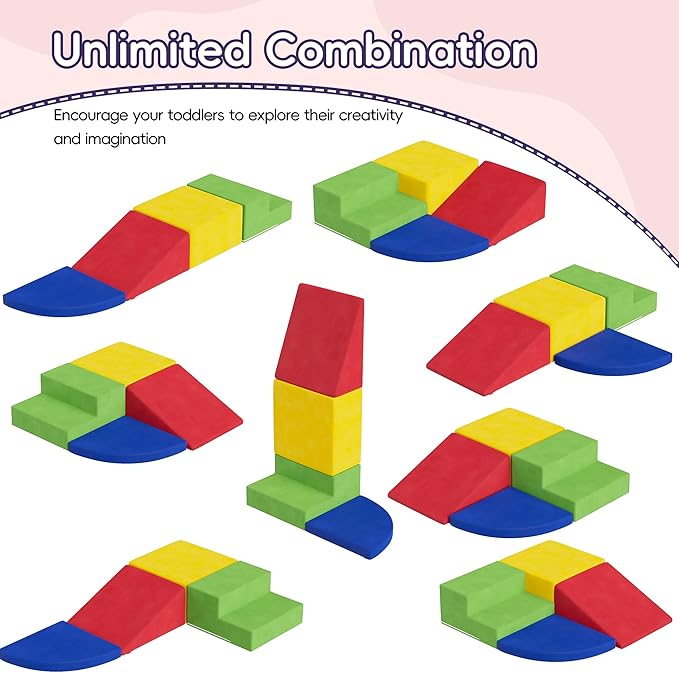4 Piece Foam Climbing Blocks for Toddlers, Baby Climbing Gym with Ultra High Density Foam for Crawling and Sliding, Indoor Soft Play Set for Infant, Babies & Kids - Multicolor (Multicolor B, 4-Piece)-CubbioJoy