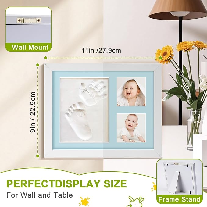 Baby Hand and Footprint Kit,Footprint Kit for Boy or Girl,Keepsake Handprint Kit Newborn Nursery Picture Frame Timeless Gifts for Baby Shower and Registry (white)-CubbioJoy