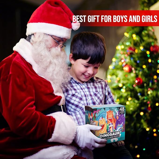 Jumbo Floor Puzzle for Kids Dinosaur Jigsaw Large Puzzles 48 Piece Ages 3-6 for Toddler Children Learning Preschool Educational Intellectual Development Toys 4-8 Years Old Easter Gift for Boy and Girl-CubbioJoy