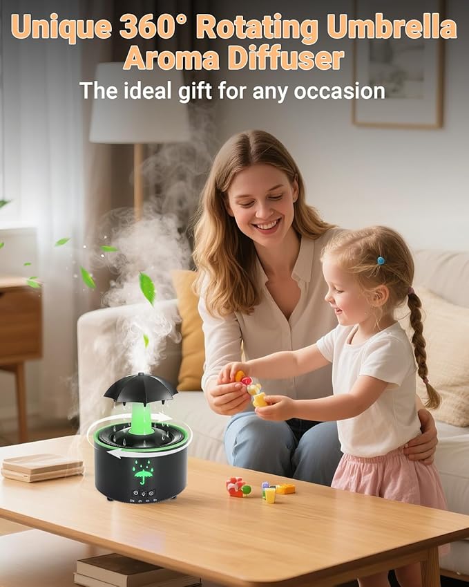 Aesthetic 2-in-1 Humidifier Oil Diffuser with Rotating Raindrop & 7 LED Mood Lights,Cool Mist Humidifier Quiet Variable Mist for up to 24 Hrs,Easy to Fill & Clean, Auto Shut-Off-CubbioJoy