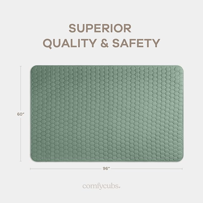 Comfy Cubs Rectangle Kids Play Mat - Large 60 x 96 inches Soft Quilted Baby Floor Mat with Non-Slip Bottom - Plush Design for Toddlers' Playtime and Relaxation - Comfortable and Durable - Fern-CubbioJoy