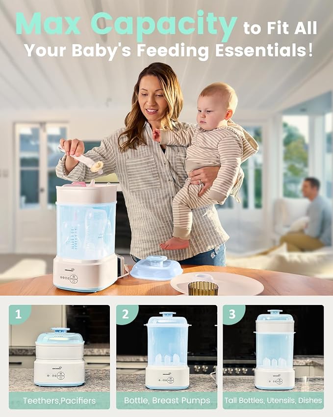 Bottle Sterilizer and Dryer, Compact Electric Steam Baby Bottle Sterilizer (Esterilizador de Biberones), Bottle Sanitizer for Baby Bottles, Pacifiers, Pump Parts Blue-CubbioJoy