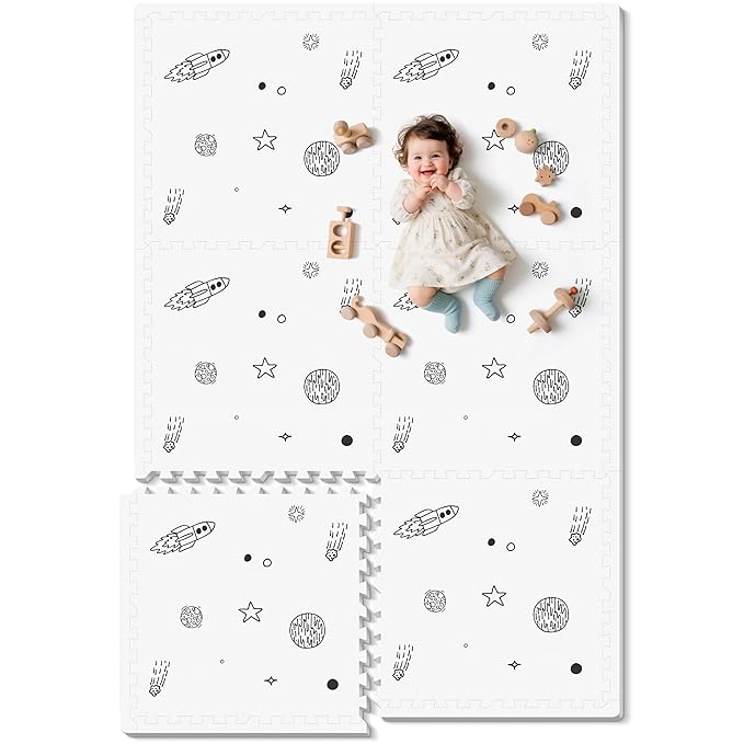 Baby Play Mat, 72x48-Inch Baby Foam Play Mat,6-Piece Interlocking Foam Floor Tiles for Toddlers, Floor Mats for Kids,Baby Foam Play Mat for Babies & Toddlers, Waterproof,Crawling Mat(Space)-CubbioJoy