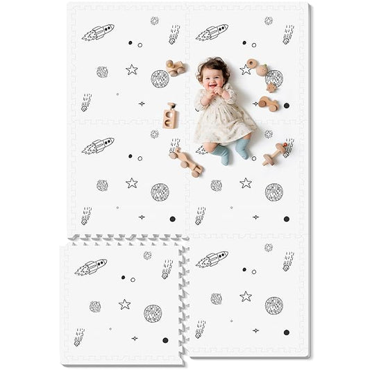 Baby Play Mat, 72x48-Inch Baby Foam Play Mat,6-Piece Interlocking Foam Floor Tiles for Toddlers, Floor Mats for Kids,Baby Foam Play Mat for Babies & Toddlers, Waterproof,Crawling Mat(Space)-CubbioJoy