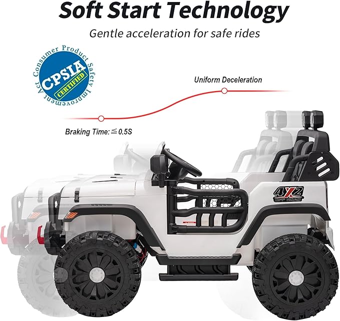 2 Seater Ride on Car Truck, 12V Kids Electric Ride on Toy for Big Kids Age 3-8 w/Remote Control- White-CubbioJoy