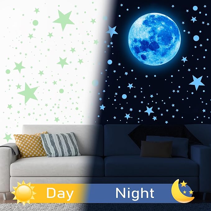 492Pcs Glow in The Dark Stars for Ceiling Moon and Space Wall Decals Glowing Galaxy Universe Planet Wall Stickers Kids Boys Bedroom Living Room Decor-CubbioJoy