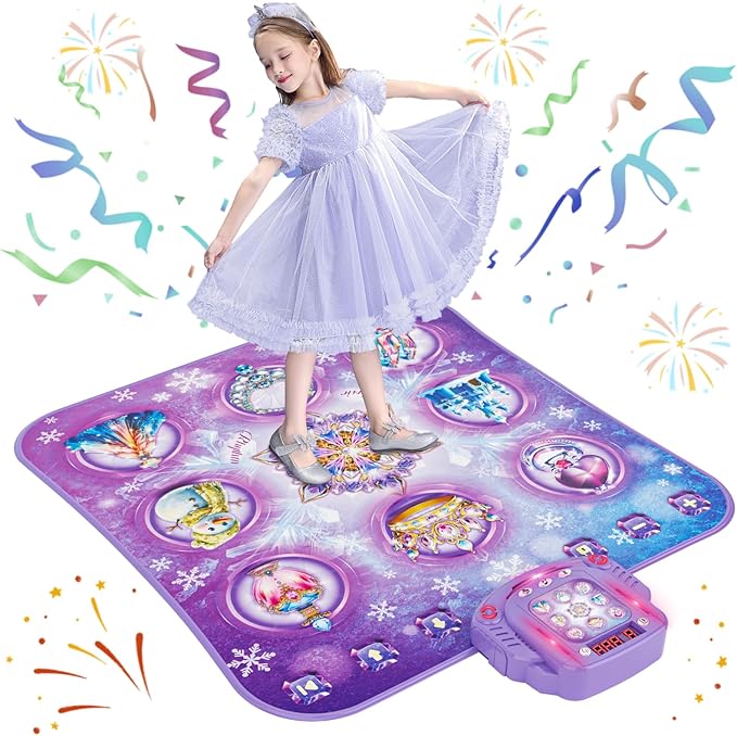 Dance Mat for 3-12 Year Old Girls, Frozen Dance Pad with Wireless Bluetooth, Purple Electronic Music Princess Toys Birthday for Kids and Toddlers Ages 3 4 5 6 7 8 9 10 +-CubbioJoy
