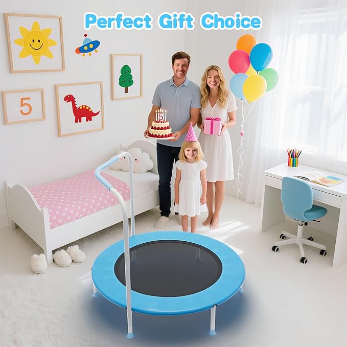 36" Mini Trampoline for Toddlers Ages 1–6 – Foldable Indoor/Outdoor Kids Rebounder with Foam Handle & Safety Padded Cover-CubbioJoy