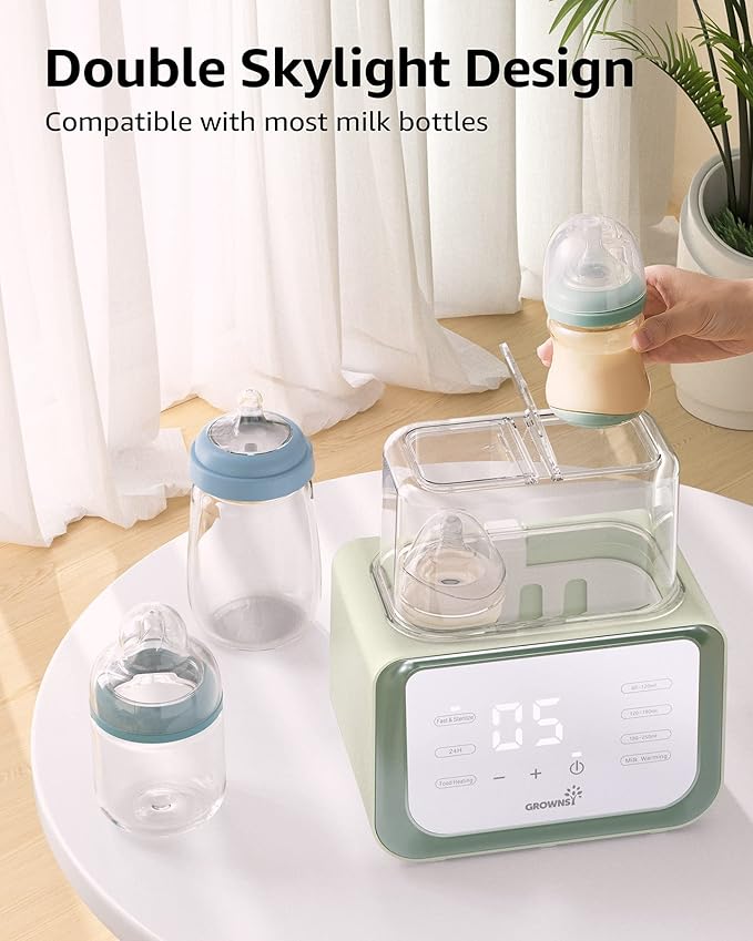 Baby Bottle Warmer, Grownsy 8-in-1 Fast Milk Warmer with Timer Breastmilk or Formula, Fits 2 Bottles, Accurate Temperature Control, with Defrost, Sterili-zing, Keep, Heat Baby Food Jars Function-CubbioJoy