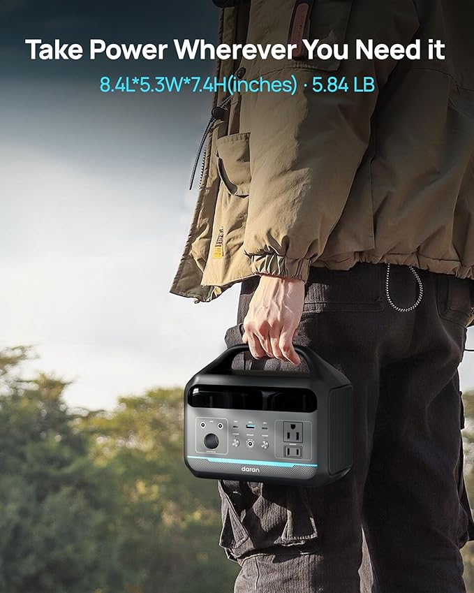 DARAN Portable Power Station 300W, 192Wh LiFePO4 Battery Backup, Solar Generator with 2 AC Outlets, USB-C PD 60W, LED Light, Lightweight Power Bank for Camping, RV, Travel, Home Emergency-CubbioJoy