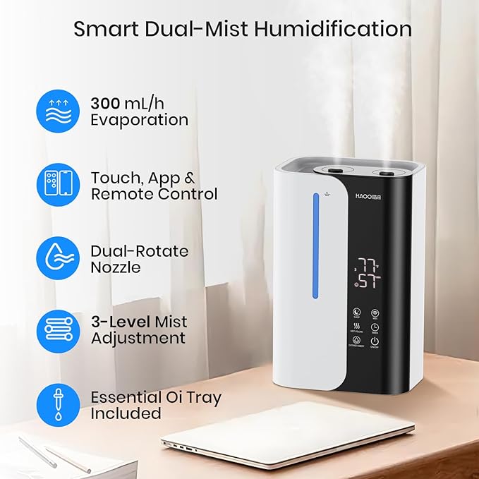 Cool Mist Humidifiers for Bedroom and Plants & Baby, Top Fill 5L Large Room Smart Humidifier for Home Nursery, 28 dB Quiet 50H Runtime Bedroom humidifier with Essential Oils-CubbioJoy