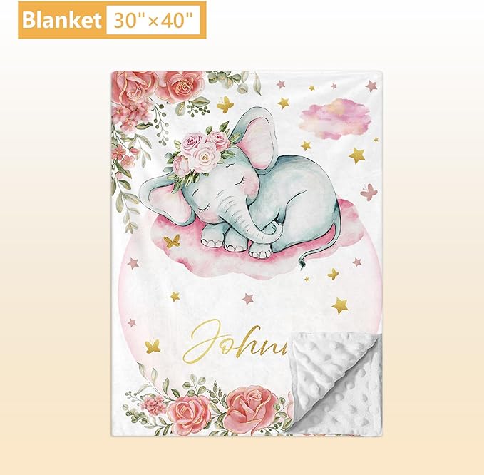 Custom Baby Crib Bedding Set, 5 Pcs Personalized Name Baby Crib Sets for Infant Toddler, Floral Elephant Nursery Bedding Set for Baby Girls, Double Layer Baby Bedding Sets Customized Gifts-CubbioJoy