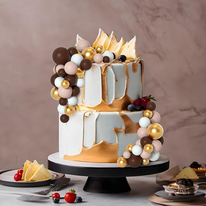 75 Pieces Cake Balls Topper Decorations Foam Cupcake Topper Mini Balloon Cake Topper Picks for Cake Deco Birthday Party Wedding（Brown Gold White Series）-CubbioJoy
