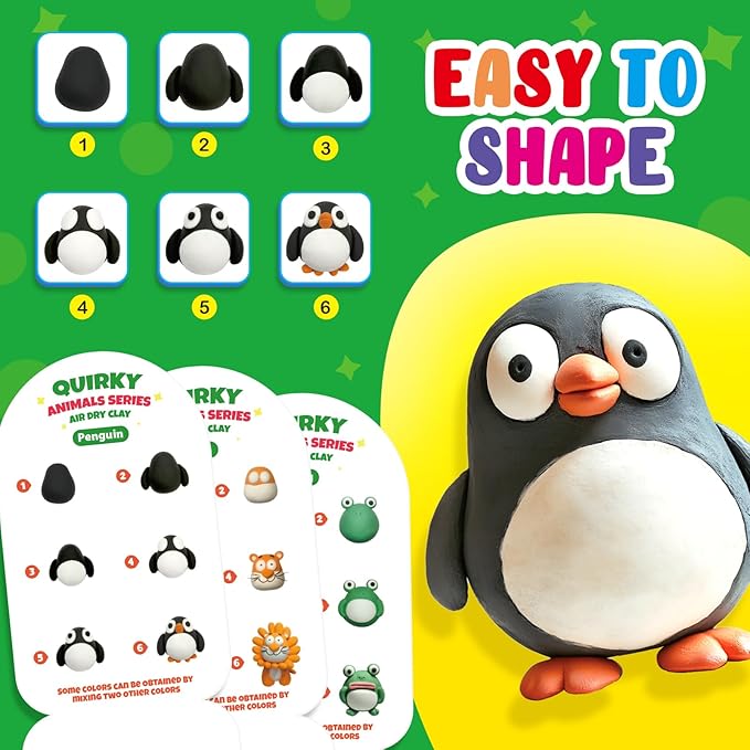 Air Dry Clay Kits for Kids, Arts and Crafts for Kids Ages 8-12, DIY 12 Animals Magic molding Clay Set with Sculpting Tools & Magnets, Modeling Toys for Boys & Girls Ages 4 5 6 7 8+ Years Old-CubbioJoy