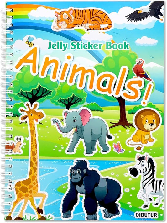 Jelly Sticker Book for Kids 2-4 Travel Essentials, Reusable Sticker Book + 8 Scenes + 2 Matching Games + 51 Large Animal Stickers for 1-3 Toddler Activities (Animals)-CubbioJoy