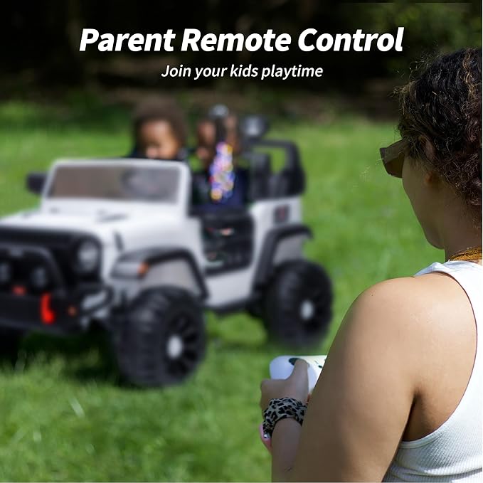 2 Seater Ride on Car Truck, 12V Kids Electric Ride on Toy for Big Kids Age 3-8 w/Remote Control- White-CubbioJoy