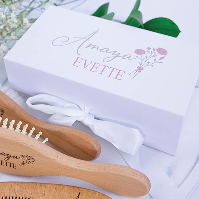 Custom Wooden Baby Brush Set | Personalized Wooden Baby Brush | Personalized Baby Gift Girls | Personalized Baby Gifts | Baby Brush and Comb Set | Custom Baby Gifts | Personalized Gifts-CubbioJoy