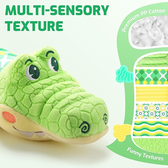 Sumobaby Baby Toys Musical Crocodile, Stuffed Animal Activity Soft Toys with Teether,Multi-Sensory Crinkle, Rattle and Textures, for Tummy Time Baby Toys 0 to 12 Months Boys, Girls, Alligator (Green)-CubbioJoy