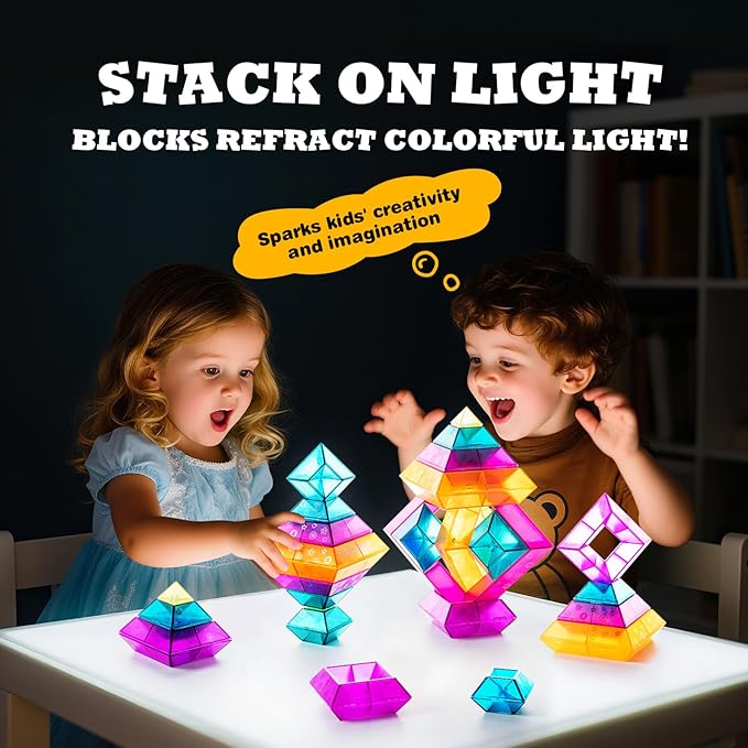 Building Block Sets for Kids 3 4 5 6 Year Old, 30 Pcs Stacking Blocks Toys for Boys Girls, STEM Preschool Learning Activities Educational Light Table Toys Gifts for Toddlers Children-CubbioJoy