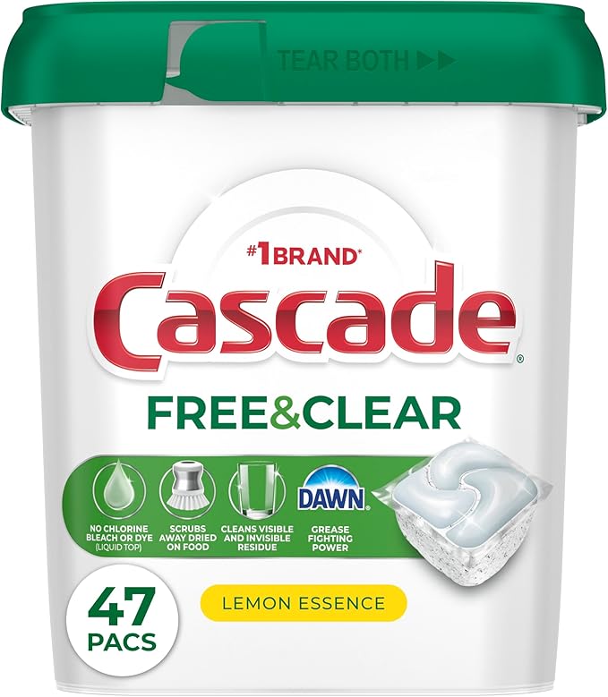 Cascade Free & Clear Dishwasher Pods, Dishwasher Detergent, Dish Detergent Soap, Lemon Essence, 47 Count-CubbioJoy