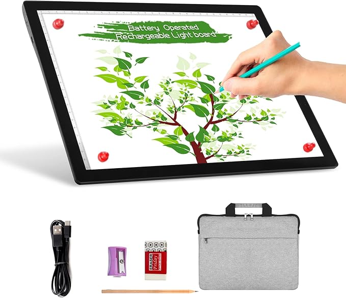 A4 Wireless Battery Powered Light Pad with Case, TOHETO Tracing Light Box Dimmable Brightness Rechargeable LED Light Board Portable Cordless Copy Board for Artist Drawing Sketching X-ray Viewing-CubbioJoy