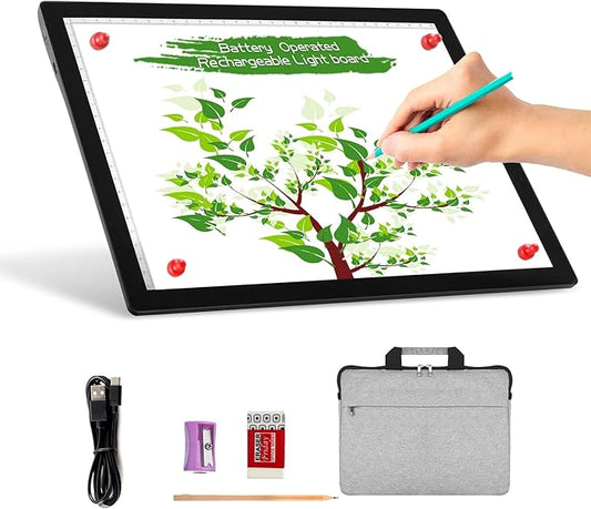 A4 Wireless Battery Powered Light Pad with Case, TOHETO Tracing Light Box Dimmable Brightness Rechargeable LED Light Board Portable Cordless Copy Board for Artist Drawing Sketching X-ray Viewing-CubbioJoy